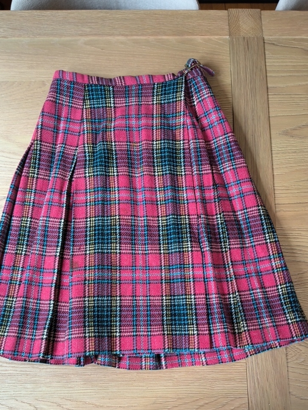 VTG 70s Bobbie Brooks Plaid Pleated Kilt Skirt Red Pink XS Petite 24 Waist